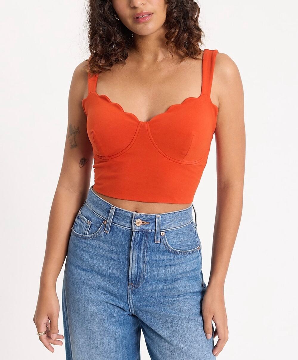 Express Body Contour Stretch Cotton Scalloped Bustier Cropped Tank - XL, NWT
